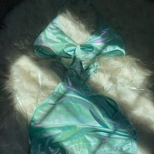 Iridescent Halter Cut-Out Mini Dress